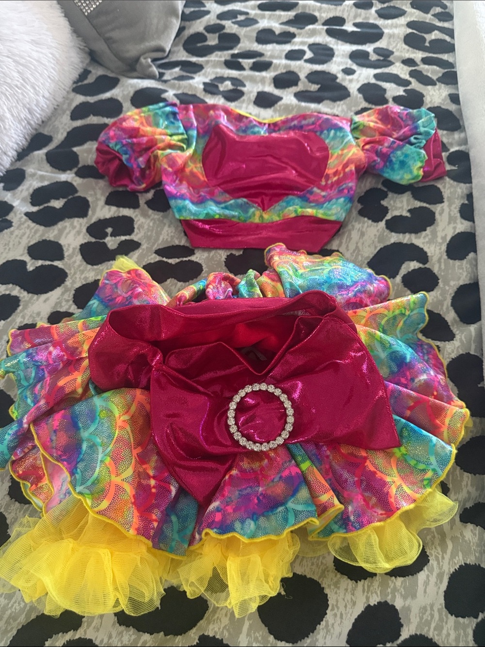 Girls dance solo Rainbow Sequin Two-Piece Costume Set - Pink Accent
